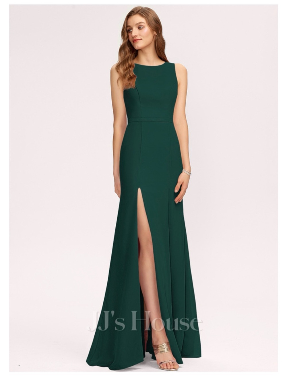 JJ House - Dark Green Sheath/Column Scoop Floor Length - Size 6